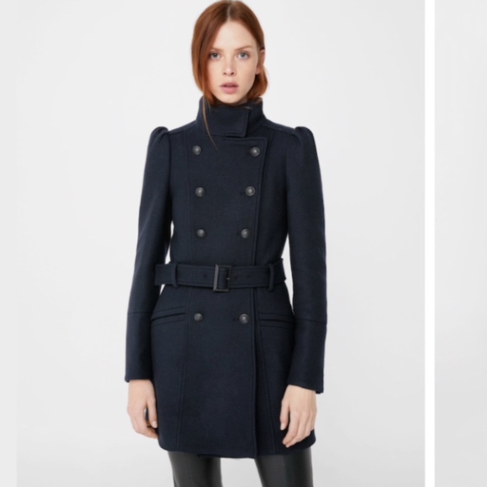 NWOT Mango Wool Puffed Shoulder Structured Coat